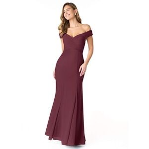 Azazie Burgundy Chiffon Maxi Dress 6 Ruched Surplice Bridesmaid Formal Prom NWT‎